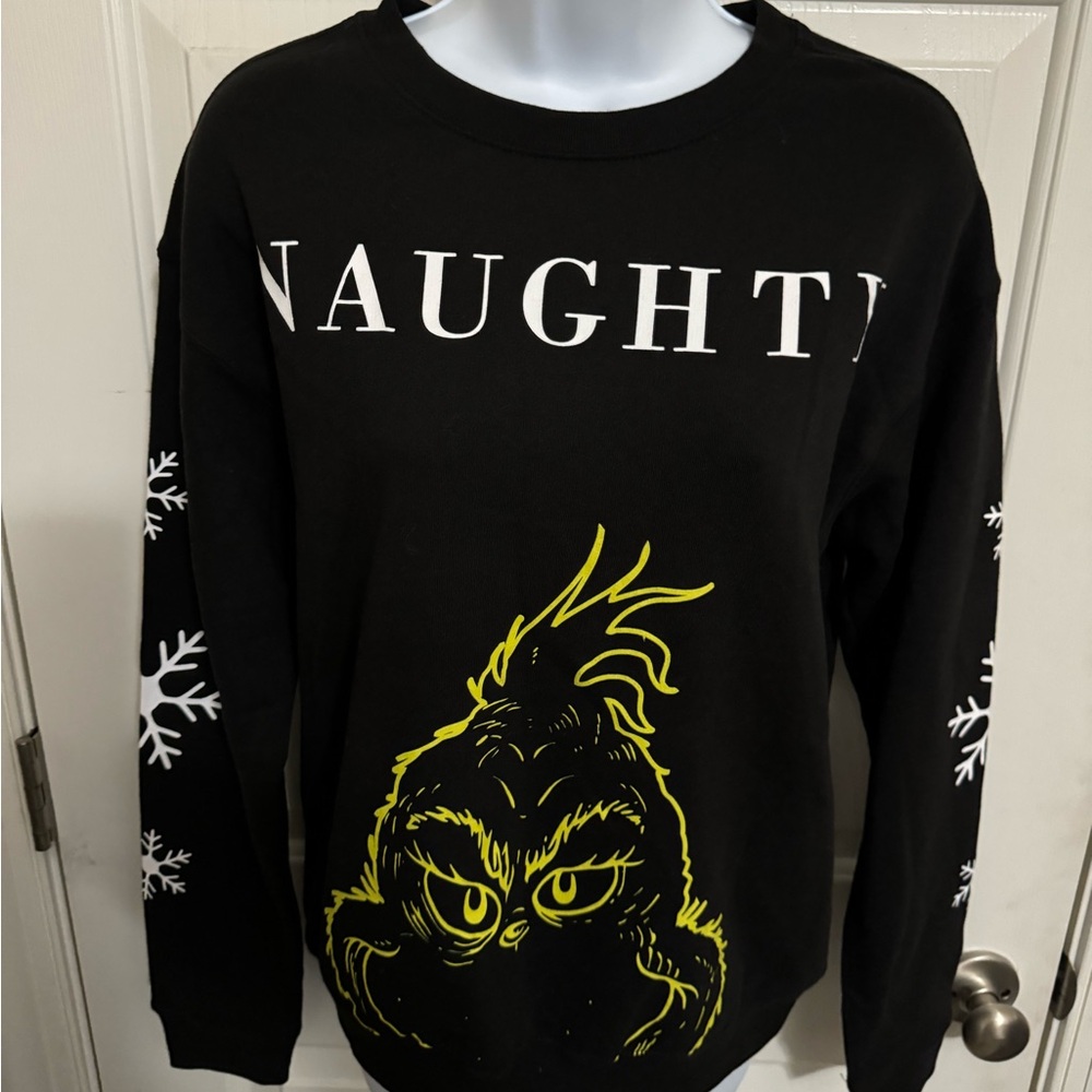 Grinch Naughty Pull Over Black Graphic Sweatshirt Funny Ugly Christmas  Size S